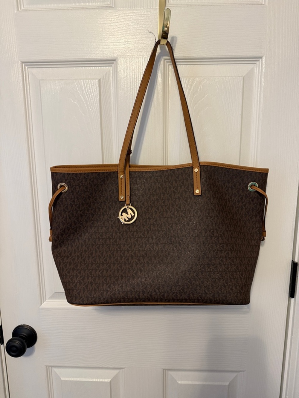 Michael Kors Brown Logo-Print Tote with Tan Trim - Picture 2 of 10